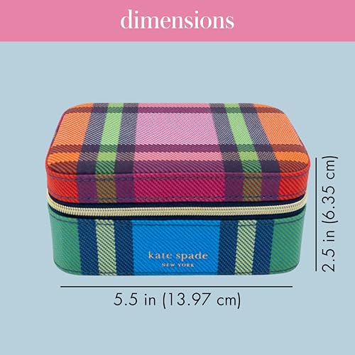 kate spade new york Black Travel Jewelry Case, Small Jewelry Box to Organize Rings, Necklaces, Earrings, Grand Plaid Duo