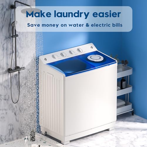Auertech Portable Washing Machine, 40lbs Twin Tub Washer Large Laundry Machine with Drain Pump, Semi-automatic 24lbs Washer 16lbs Spinner Combo for Dorms, Apartments, RVs - size: 40lbs capacity