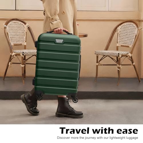 Coolife Luggage 3 Piece Set, Lightweight Durable Hardshell Suitcase set with 360° Spinner Wheels, TSA-approved Lock, Checked Family Travel Luggage sets, 20/24/28 Inch, Dark Green - color: Dark Green, size: 20in24in28in