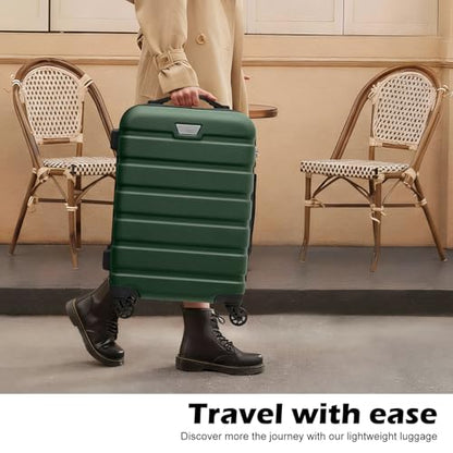 Coolife Luggage 3 Piece Set, Lightweight Durable Hardshell Suitcase set with 360° Spinner Wheels, TSA-approved Lock, Checked Family Travel Luggage sets, 20/24/28 Inch, Dark Green - color: Dark Green, size: 20in24in28in