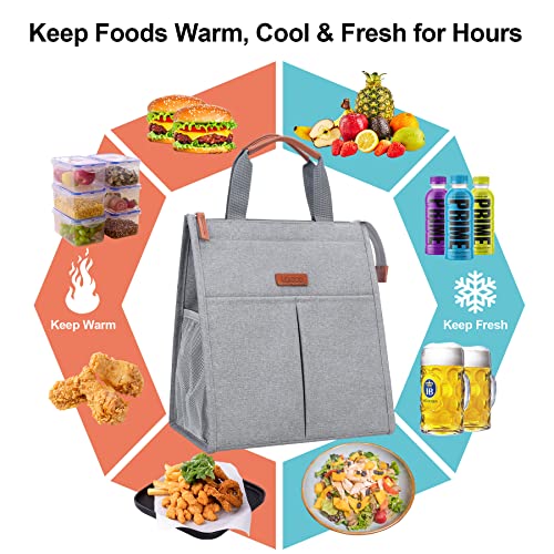 Lacdo Lunch Bag for Women Men Insulated Lunch Tote Bags Waterproof Reusable Lunch Box Soft Cooler with Pockets for Work Travel Picnic, Gray - color: Gray