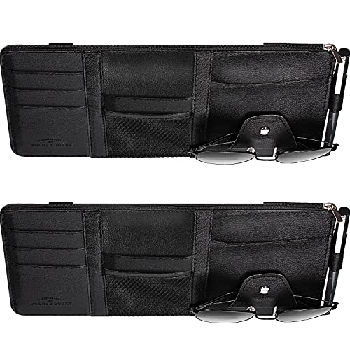 Boao 2 Packs Car Sun Visor Organizer, Sunglasses Holders for Car Sun Visor PU Auto Interior Accessories Storage Travel Document Holder with Multi Pocket (Black, 12.2 x 6.1 Inches) - color: Black, size: 12.2 x 6.1 Inches
