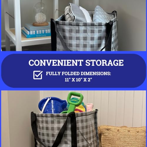 DURASACK Heavy Duty Storage Tote Bag 22-Gallon Rugged Woven Polypropylene Moving Bag, Reusable Self-Standing Design, Holds up to 500 Pounds, Pack of 4, Gingham Gray - color: Gingham Gray, size: Pack of 4