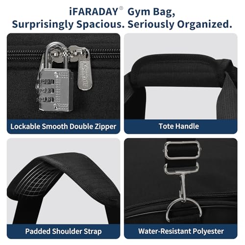 iFARADAY Men's Gym Bag with Shoes Compartment, 24 inch, Black | 52L, Multi Pockets, Sport Duffle Bag, Travel, Fitness & Workout - color: Black
