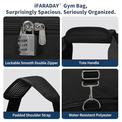 iFARADAY Men's Gym Bag with Shoes Compartment, 24 inch, Black | 52L, Multi Pockets, Sport Duffle Bag, Travel, Fitness & Workout - color: Black