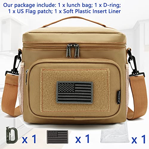 FlowFly Tactical Lunch Bag Large Insulated Lunch Box Cooler Tote for Men, Women with MOLLE/PALS Webbing(Brown, Medium) - color: Brown, size: Medium