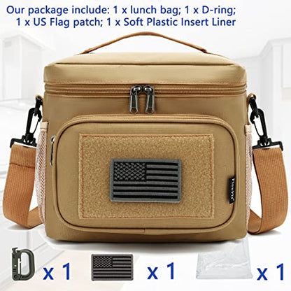 FlowFly Tactical Lunch Bag Large Insulated Lunch Box Cooler Tote for Men, Women with MOLLE/PALS Webbing(Brown, Medium) - color: Brown, size: Medium