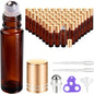 PrettyCare 60 Pack, 10 ml Essential Oil Roller Bottles with Stainless Steel Roller Ball - Bulk Refillable Leak-proof Empty Thick Amber Glass Roll on Bottles with Metal Caps for Travel, Perfume - color: Amber with Golden Cap, size: 60 Pack