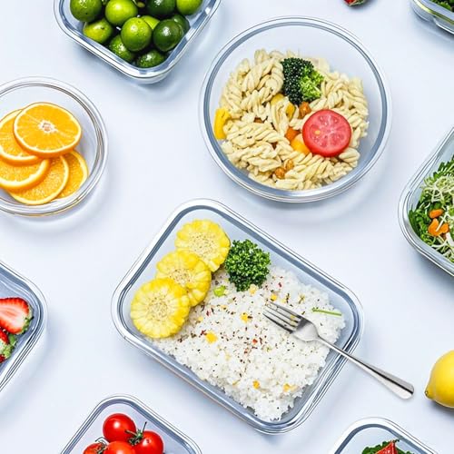 VERONES 12 Packs Glass Food Storage Containers Set, Airtight Glass Lunch Containers, Glass Meal Prep Containers with Lids,Exclusive of BPA, for Microwave, Oven, Freezer & Dishwasher Friendly,Grey - color: Grey