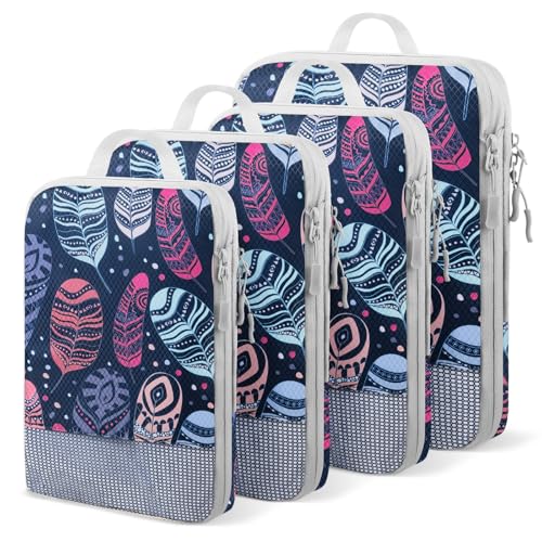 4 Set Compression Packing Cubes, Suitcase Organizer, Lightweight Travel Essentials, Compression Bags For Travel Accessories Luggage Storage Set (4Pcs, feather) - color: feather-4pcs, size: Set of 4
