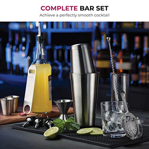 FineDine Cocktail Shaker Set with Travel Bag - Stainless Steel Shaker Set Bartender Kit - Mixology Bartender Kit - Strainer, Muddler, Jigger, Bar Spoon, Bottle Opener, Pour Spouts - Bar Set (14 Piece) - size: 14 Piece