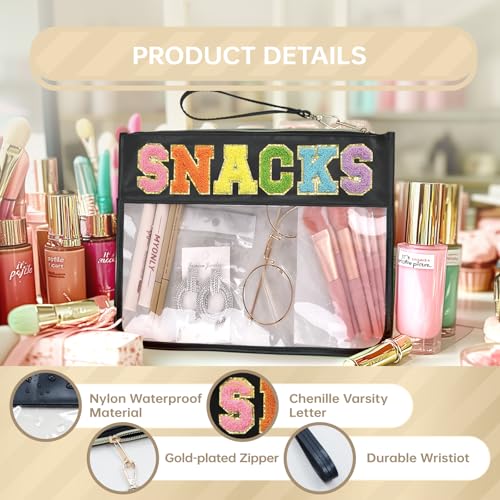 Siwara Snack Bags Clear Pouch Travel Makeup Bag Chenille Letter Bags for Zipper Pouch Clear Cosmetic Bag Clearly Tote Bag Makeup Travel Bags for Women - color: Black--Sanck