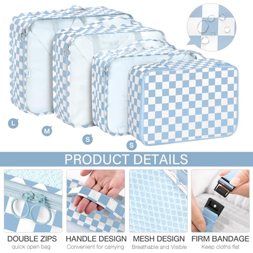 8 Set Packing Cubes for Travel, Luggage Packing Organizers Accessories Large Toiletries Bag for Clothes Shoes Cosmetics (Blue Checkered) - color: 8Set-Blue Checkered