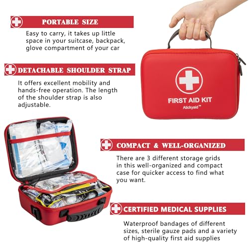 First Aid Kit 340 Piece, Premium Waterproof Hard Shell Medical Kit for Car, Home, Office, Travel, Camping, Sports, Outdoor, School - Emergency First Aid Supplies and Survival Kit - size: 340 Pieces
