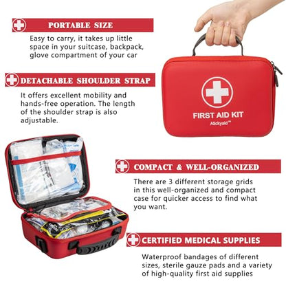 First Aid Kit 340 Piece, Premium Waterproof Hard Shell Medical Kit for Car, Home, Office, Travel, Camping, Sports, Outdoor, School - Emergency First Aid Supplies and Survival Kit - size: 340 Pieces