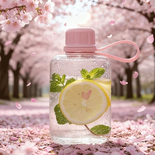 8.2 oz/240 ml Flat Travel Water Bottle, BPA Free Tritan Reusable Plastic Water Bottles Square Plastic Flask Pocket for Camping, Fitness, Outdoor Sports, Fits Purse and Pocket（Pink） - color: Pink