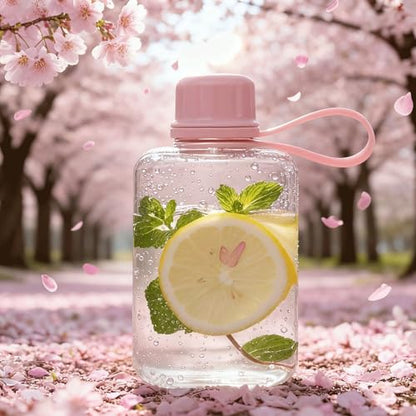 8.2 oz/240 ml Flat Travel Water Bottle, BPA Free Tritan Reusable Plastic Water Bottles Square Plastic Flask Pocket for Camping, Fitness, Outdoor Sports, Fits Purse and Pocket（Pink） - color: Pink