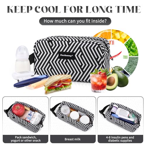 Freezable Lunch Bag,Freezable Snack Bag,Mini Cooler Bag for Travel/Work/School,Small Insulated Bag,Small Cooler Lunch Box with Ice Packs,Insulated Snack Bag,Freezable Snack Box with Handle Buckle - color: Geometric Lines