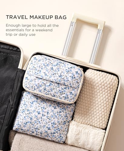 HBselect 2Pcs Travel Makeup Bag, Large Cotton Quilted Makeup Bag Cosmetic Bag Cute Make up Bag Toiletry Bags for Women Girls - color: 2PCS-Quilted Makeup Bag 4