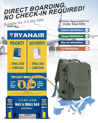 VGCUB Travel Backpack for Women Men for Spirit Airlines Personal Item Bag 18x14x8 Inches Laptop College Backpack,Waterproof Carry on Flight Approved Work Backpack,Large Army green - color: Army Green, style: X-large
