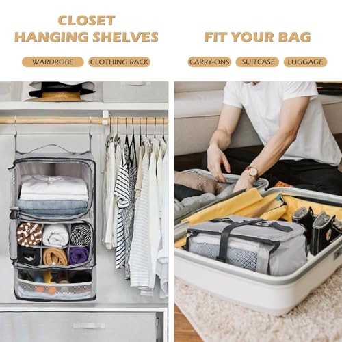 Surblue Hanging Shelves Travel Compression Packing Cube for Carry-on Luggage Suitcase Collapsible Transformable Garment Closet Organizers Large Capacity, Lightgrey, XL - color: Lightgrey, size: XL_13*10.2*23.2in