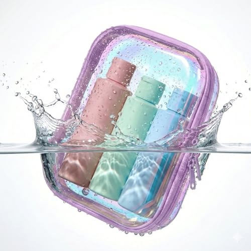 Clear Hard Shell Zipper Case, 2 Pack TSA-Approved Travel Toiletry Bag, Waterproof Cosmetic Bag, CLear Diaper Bag, Hair Tool Organizer, Toy Storage Bin,Travel Essential - color: Purple