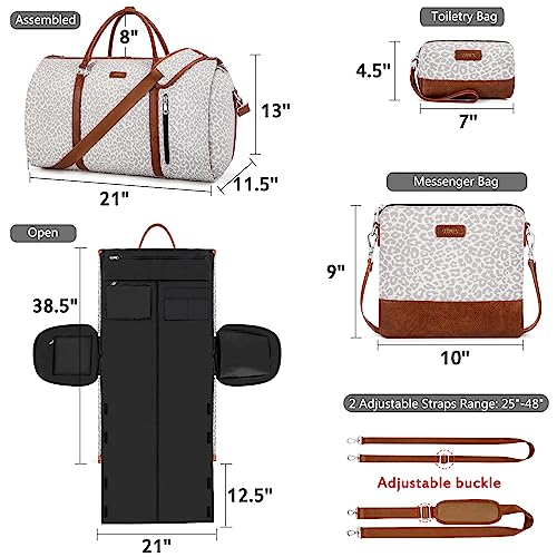 Convertible 2-in-1 Garment Bags for Travel, Carry On Garment Duffle Bag With Shoe Compartment Large Weekender Bag for Women Men Hanging Suitcase Suit Travel Duffel Overnight Bags 4pcs Set - color: F-Grey Leopard