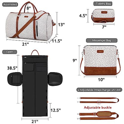 Convertible 2-in-1 Garment Bags for Travel, Carry On Garment Duffle Bag With Shoe Compartment Large Weekender Bag for Women Men Hanging Suitcase Suit Travel Duffel Overnight Bags 4pcs Set - color: F-Grey Leopard