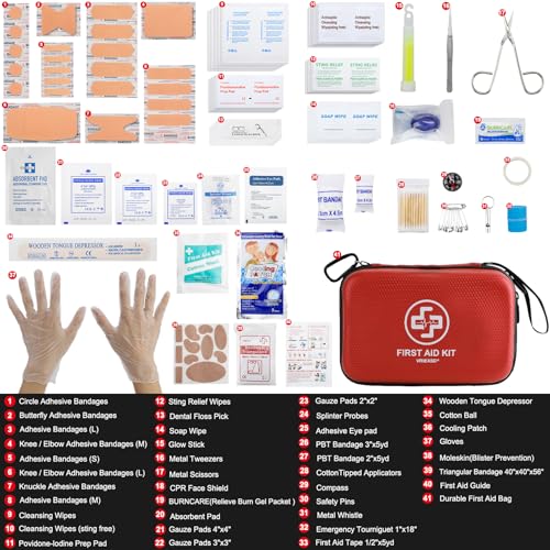 VRIEXSD Premium First Aid Kit, 320 Piece Waterproof Hard Shell Eva First Aid Kit for Home, Camping, Cars, Hiking, Travel, Businesses & Outdoor Emergencies - Emergency Medical Kits (Red) - color: Red