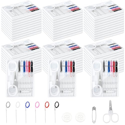 Milkary 60 Boxes Mini Sewing Kit, Travel Portable Hand Sewing Kit Bulk, Pre-Thread Needle Tools Holder Box with Threads Scissors Pin Button for Beginner Traveler DIY Repair Home Hotel