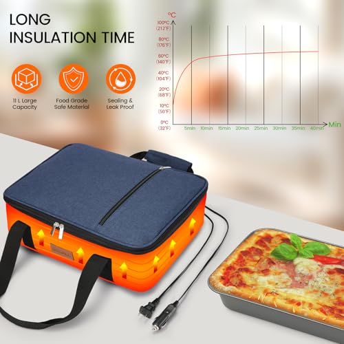 Food Warmer Electric Casserole Carrier - Large Heated Lunch Bag for Car Truck, 12V/24V/110V, Thermos for hot food for Potluck Cookouts Parties Picnic,Lasagna Lugger,Fits 9"x13" Baking Pan - size: gray