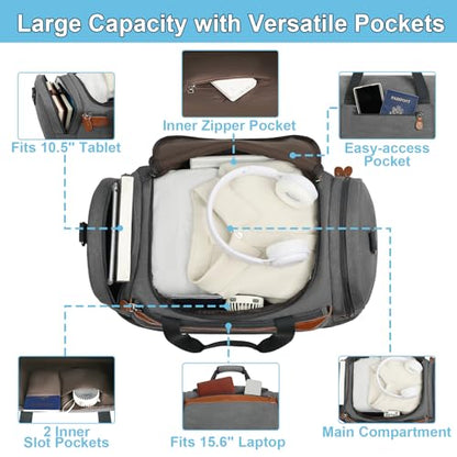 Duffle Bag for Travel, Expandable 50L Canvas Weekender Bag, Overnight Bag Travel Duffel Bag for Men Carry On Luggage with Removable Shoulder Strap, Durable & Water-Resistant - color: 1-Grey