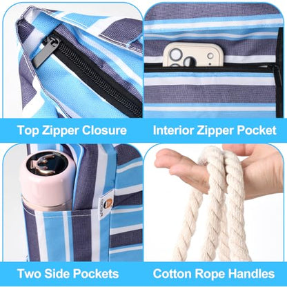 CaCTOUR Large Beach Bag Women,Beach Bags Waterproof Sandproof with Zipper Wet Pocket,Beach Tote Pool Bag for Swim Gym Travel - color: Blue