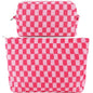 ZLFSRQ 2Pcs Makeup Bag Checkered Cosmetic Bag Set Travel Toiletry Bags for Purse Large Small Makeup Pouch for Women Cute Preppy Pencil Pouch Case Pink Zipper Skincare Bags - color: B-Checkered 2Pcs Mix Pink