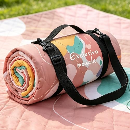 Exclusivo Mezcla Extra Large Waterproof Picnic Blankets 3 Layer, Sandproof and Foldable Outdoor Blanket for Beach Camping, Park and Travel - color: Abstract Red
