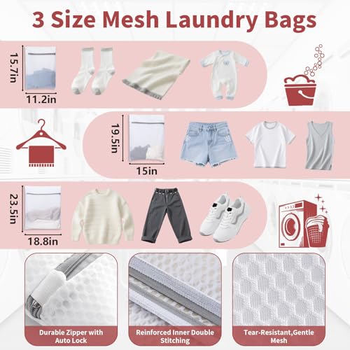 150L Laundry Bag Backpack with 3 Sizes Mesh Wash Bags and Shoulder Straps Foldable Clothes Hamper Bag with Drawstring Closure for College, Apartment, Laundromat(Red) - color: Bright Red