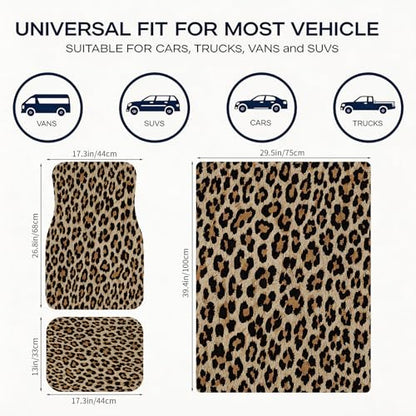 Automotive Floor Mats 5 Pcs, Universal Car Floor Mats, Leopard Print Cargo Liner, Car Accessory for SUVs/Sedan/Wagons, Durable Protective Mat, Trunk Liner for Families/Travel Enthusiasts - style: Bundle 5