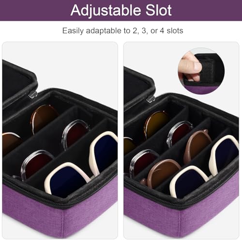 Bukere Travel Sunglasses Organizer Case, Adjustable Slot For Multiple Pairs, Portable Eyeglasses Storage Box for Men Women - color: Purple, style: 4 Slots