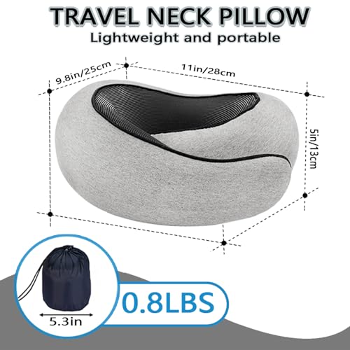 Travel Neck Pillow- 360° Ergonomic Memory Foam Travel Neck Pillow Airplane,Premium Breathable Relief Neck Pain for Long Flights,Car & Office (Gray) - color: Gray