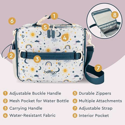 Bentgo Kids Lunch Bag - Durable, Double-Insulated Lunch Bag for Kids 3+; Holds Lunch Box, Water Bottle, & Snacks; Easy-Clean Water-Resistant Fabric & Multiple Zippered Pockets (Friendly Skies) - color: Friendly Skies