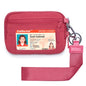 Small Nylon Wristlet Wallet for Women Minimalist Zip Keychain Coin Purse Card Case with Clear ID Window Water-Resistant Pouch - color: Raspberry