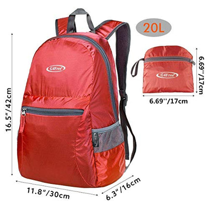 G4Free 20L Lightweight Packable Backpack Travel Hiking Daypack Foldable Backpack for Men Women - color: A-deep Red