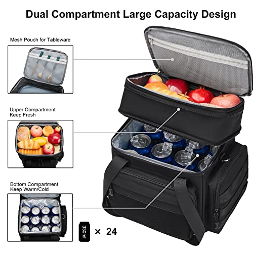 Gafetrey Tactical Lunch Box for Men, Insulated Lunch Bag Adult, Thermal Lunchbox Leakproof Waterproof Cooler Bag, Large Lunch Pail for Work Office Camping Travel (Black-Molle) - color: A-Black,with Flag, size: 15L