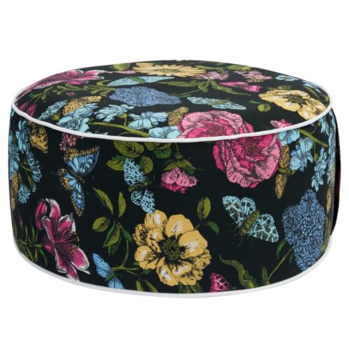 FUNHOME Inflatable Ottoman Stool D20xH9,Portable Round Pouf for Indoor/Outdoor Use,Foot Rest or Seating for Kids&Adults,Ideal for Camping or Home(Flower Butterfly Black) - color: Flower Butterfly Black
