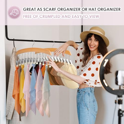 MEILIDY Leggings Hangers, Wooden Closet Hanging Leggings Storage Organizer Scarf Hangers with 24 Clips, 360° Swivel Hook, Burlywood, 2 Pcs - color: Burlywood