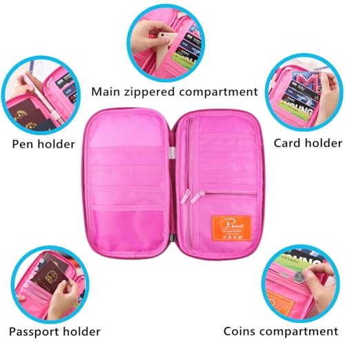 VanFn RFID Travel Passport Wallet, Family Passport Holder, Trip Document Organizer P.Travel Series (Rose Red) - color: Pure Rose Red