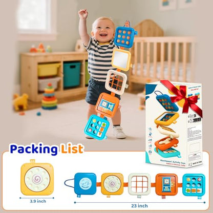 Montessori Busy Board for 1 Year Old, Airplane Toys for Babies 6-12 Months, Sensory Fine Motor Skills Activity Cube, Baby Travel Car Seat Toys for Toddler 1-3