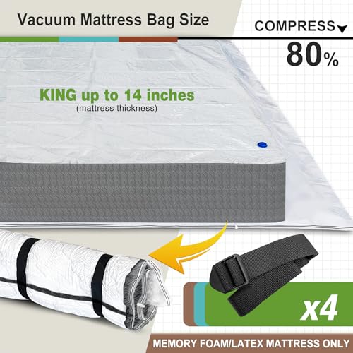 King Size Mattress Vacuum Bag for Memory Foam Latex Mattress Upto 14 Inch, Moving Shipping and Storage - size: CAL KING / KING