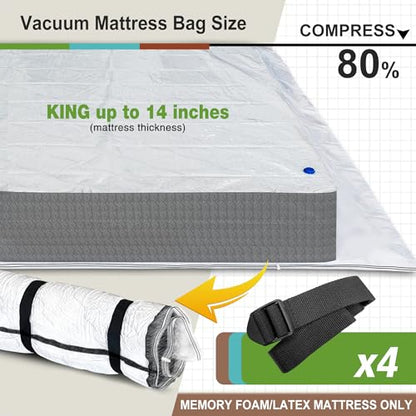King Size Mattress Vacuum Bag for Memory Foam Latex Mattress Upto 14 Inch, Moving Shipping and Storage - size: CAL KING / KING