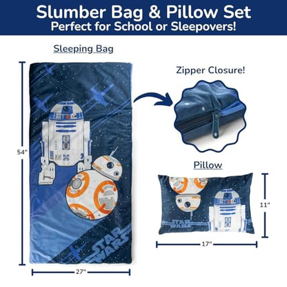 Jay Franco Kids Slumber Bag and Pillow - 54 x 27 Inch Comfy Indoor Sleeping Bag for School and Sleepovers, 2 Piece Set, Blue - Star Wars - color: Blue - Star Wars
